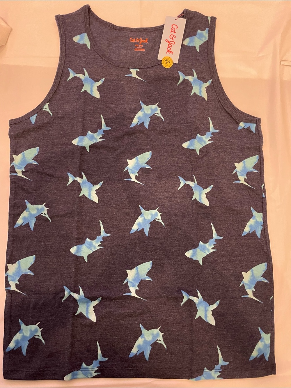 Cat & Jack Boys Navy Shark Print Tank Top XXL NWT